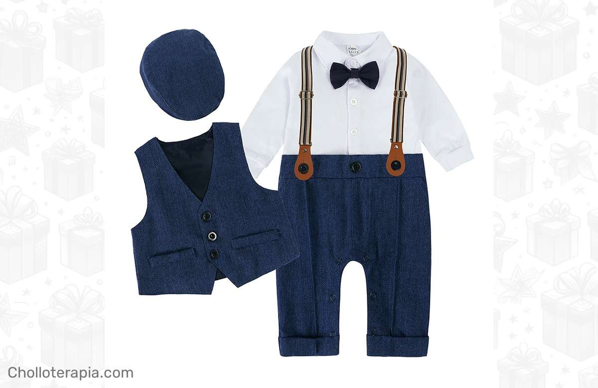 ¡Arrasa con este pack de ropa para bebé con pajarita, chaleco y sombrero!