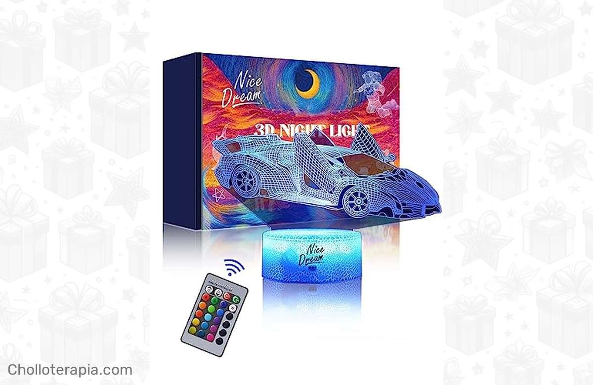 ¡Ilumina las noches de tus hijos con la luz nocturna de coche deportivo 3D! ¡16 colores y control remoto para un regalo espectacular!