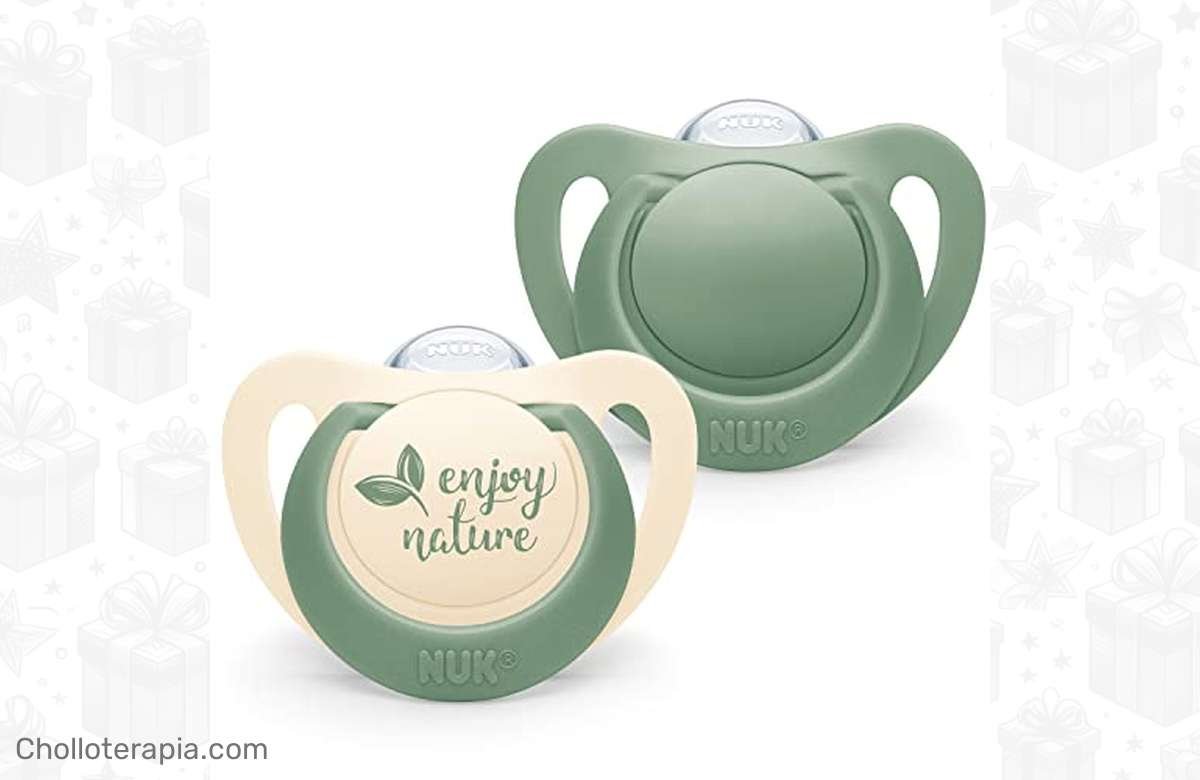 ¡Oferta exclusiva! ¡Chupetes NUK for Nature de silicona sostenible para bebés! ¡Sin BPA y aceptados por el 99 % de los peques! ¡Aprovecha ya! ¡2 unidades verdes para los bebés de 0-6 meses!