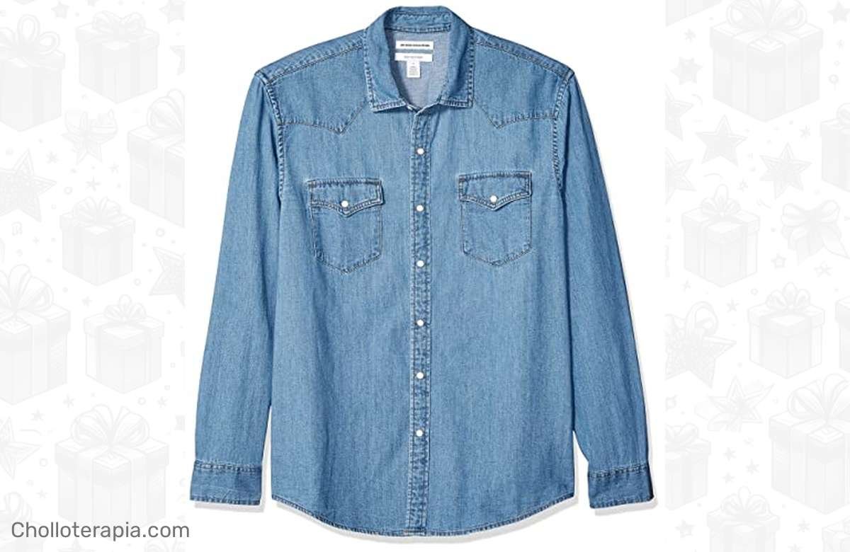 ¡Oferta única! Camisa de Denim de Manga Larga y Ajuste Normal para Hombre, ¡no te la puedes perder!