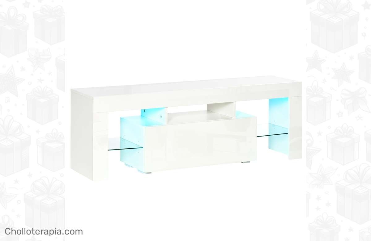 ¡Renueva tu salón con este Mueble de TV Moderno con Luces LED y Estantes de Cristal! ¡No te lo pierdas!