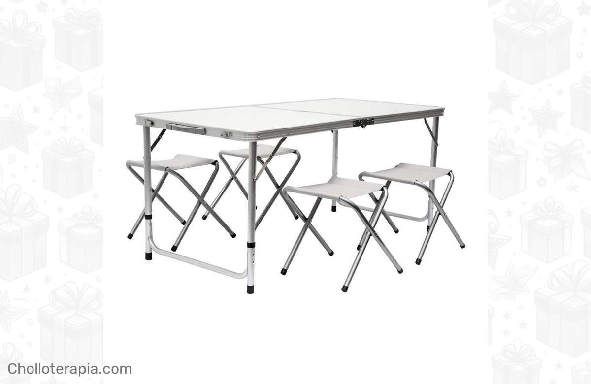 Descubre la mesa perfecta para acampar con taburetes plegables ¡Hazte con ella ya!