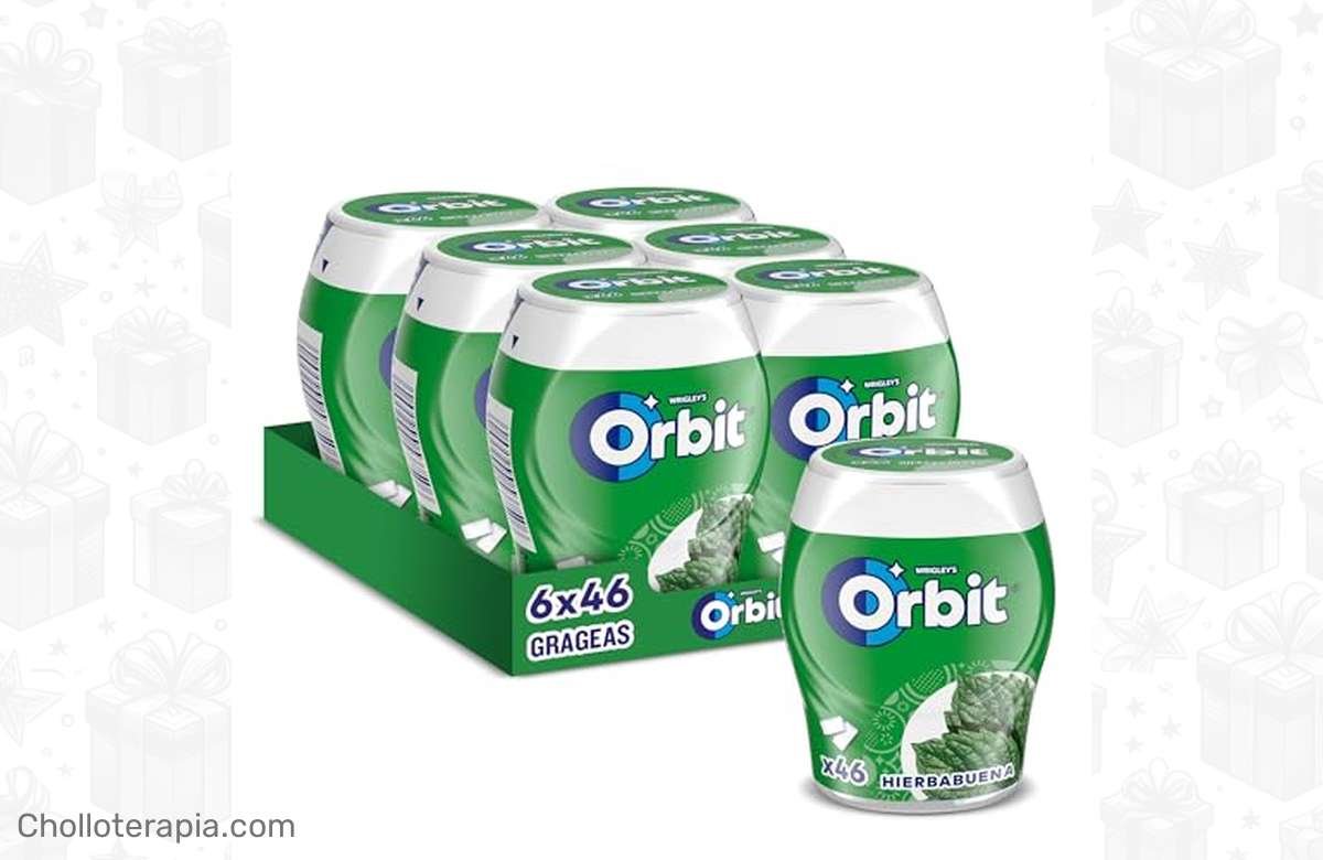 ¡Ahorra con Orbit Botes Chicles Sin Azúcar de Hierbabuena! ¡Sabor y frescura en cada gragea!