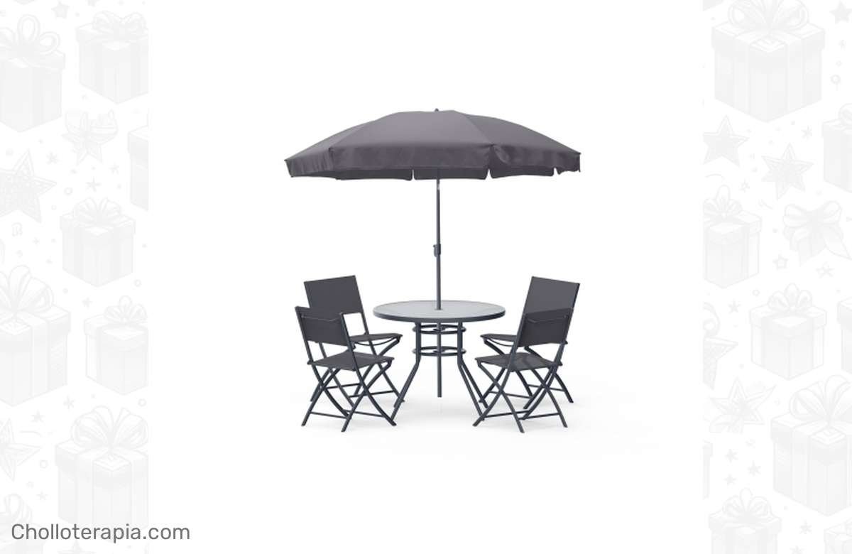 ¡Aprovecha la súper oferta de verano para tu jardín! ¡Mesa de Acero + 4 Sillas y Sombrilla a precio de ganga en Antalaya!