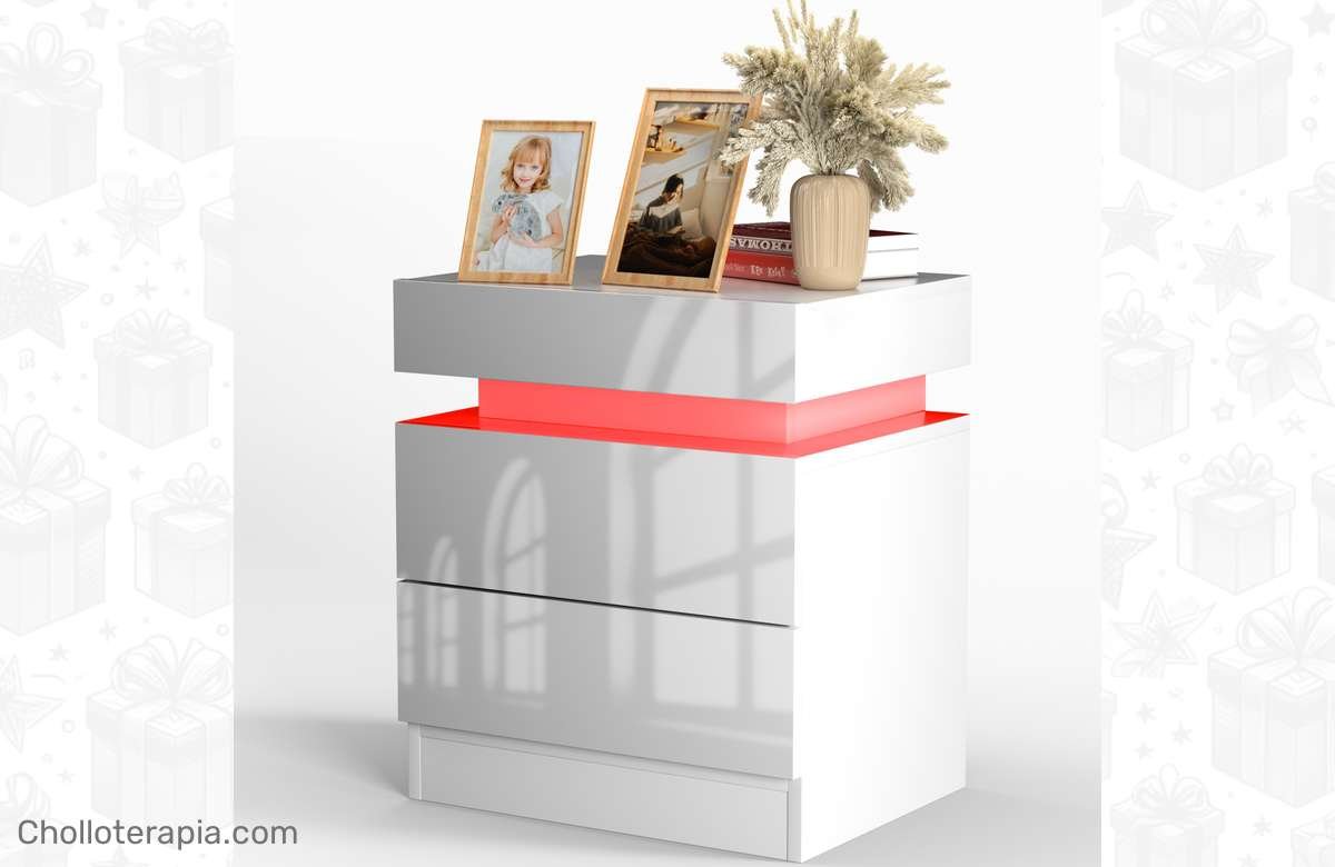 ¡No dejes pasar esta oportunidad! Mesa de Noche LED Blanca con 3 Cajones a precio increíble. ¡Compra ya!