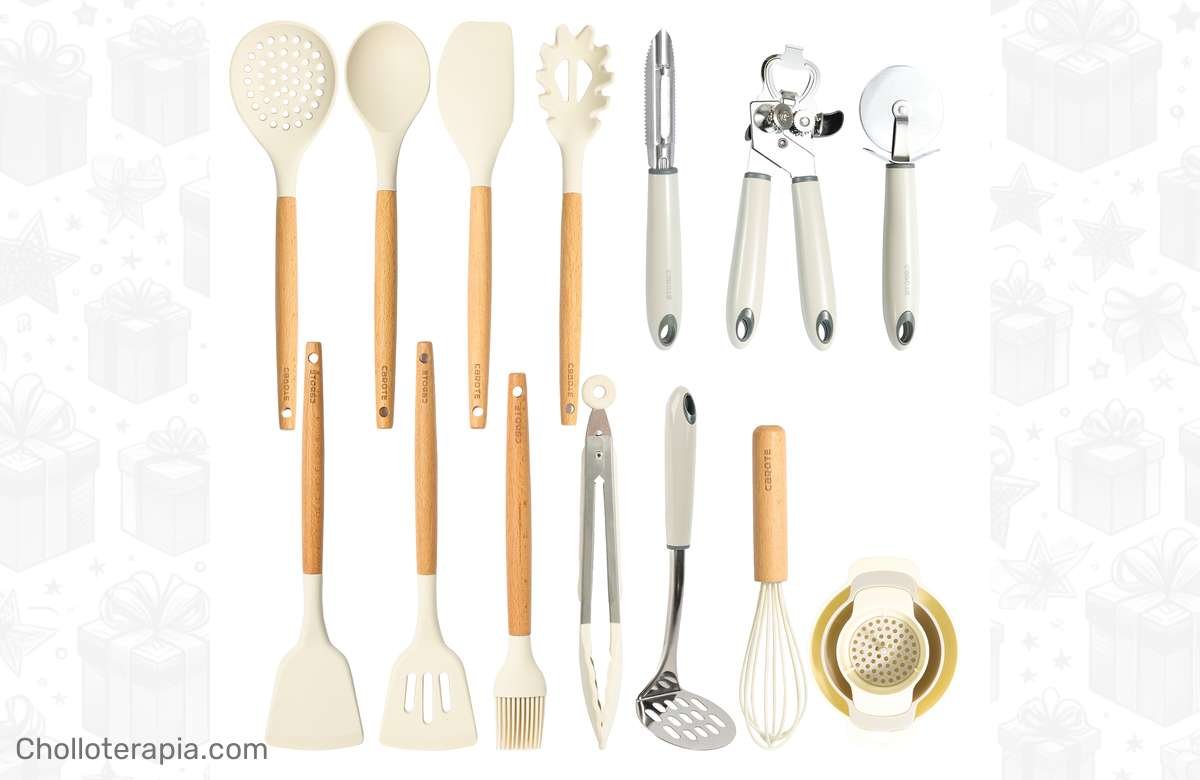 ¡No te quedes sin el set de utensilios de cocina de silicona con mango de madera! ¡16 piezas de oferta irresistible!