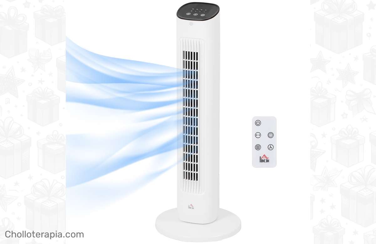 ¡No te quedes sin tu oportunidad! Ventilador de Torre 50W HOMCOM con Control Remoto y Temporizador 15h. Refresca tu hogar con estilo.