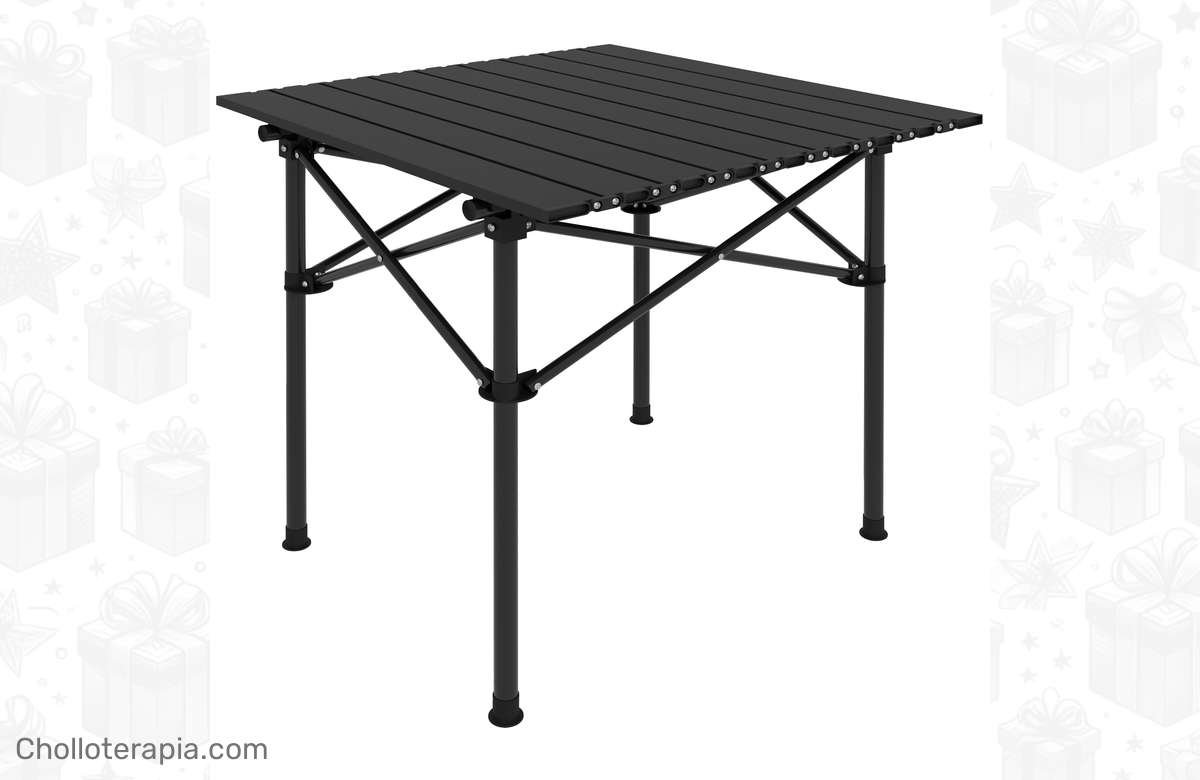 ¡Oferta única! Mesa de Camping Plegable con Parte Superior Enrollable. ¡No te quedes sin la tuya!