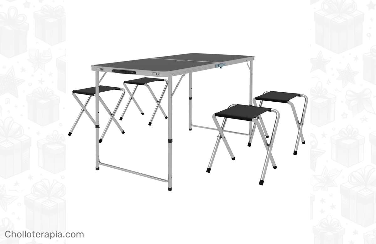¡Renueva tu equipo de camping con esta mesa plegable y 4 taburetes a precio de ganga!