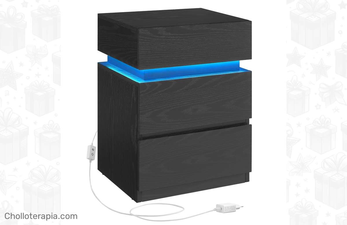 Luzca su habitación con estilo con esta mesa de noche LED de 3 cajones. ¡No te lo pierdas!