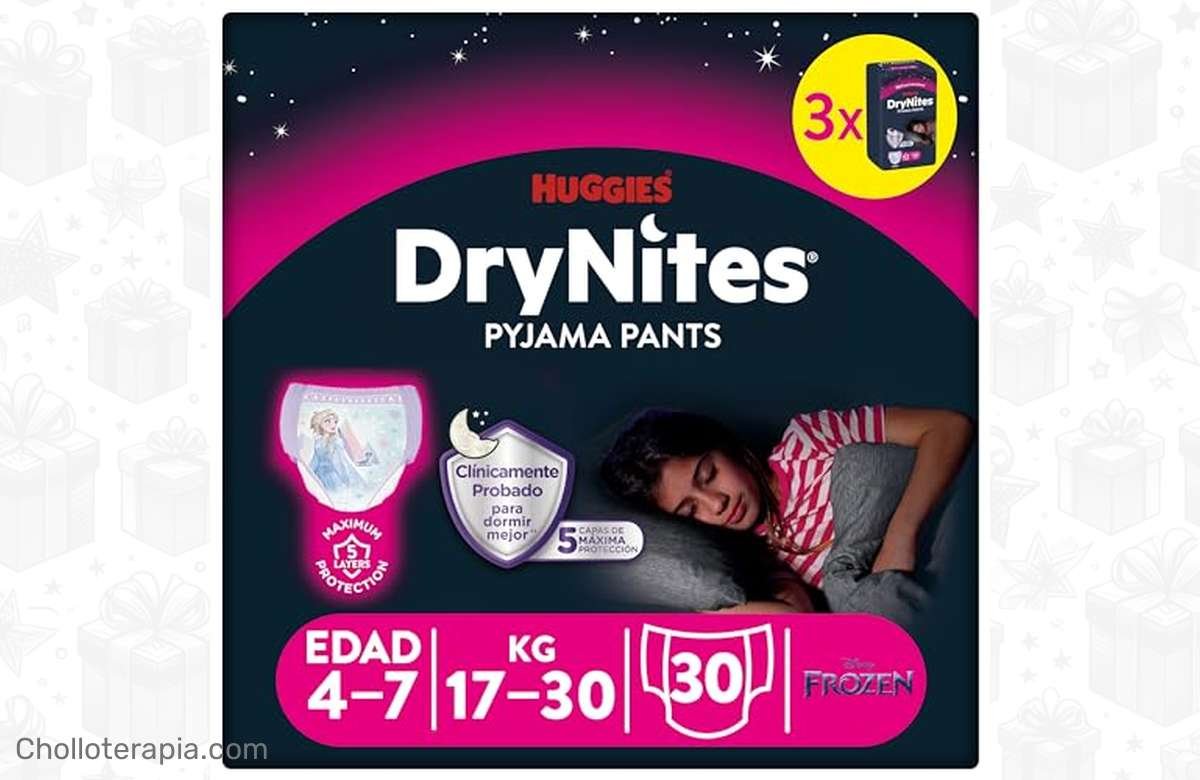 ¡Duerme tranquilo con Huggies DryNites! 30 pañales de noche con 5 capas de seguridad. ¡No te quedes sin ellos!