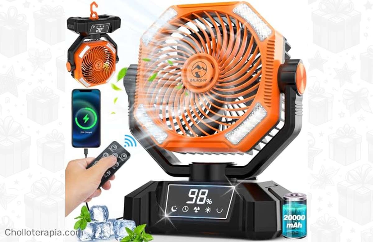 ¡No dejes pasar esta oferta única de Camping Ventilador con Luz LED! Refresca tu campamento con 5 velocidades de aire y una batería potente de 20000mAh. ¡Aprovecha ya!
