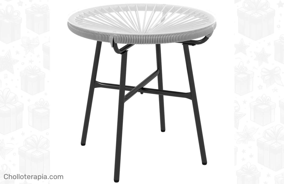 ¡No dejes pasar esta oportunidad única! Mesa auxiliar de ratán sintético redonda para exteriores con encimera de vidrio templado. ¡Perfecta para tu jardín!