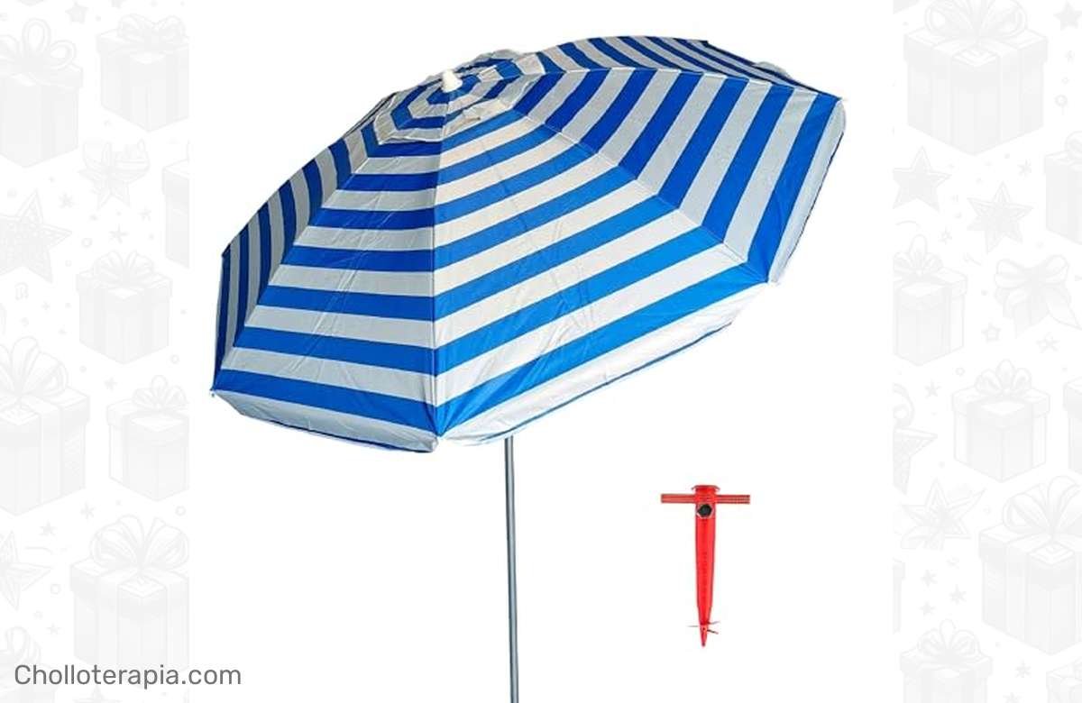 ¡No te quedes sin protección en la playa! ¡Sombrilla gigante antiviento con protección UV 50! ¡Aprovecha ahora!