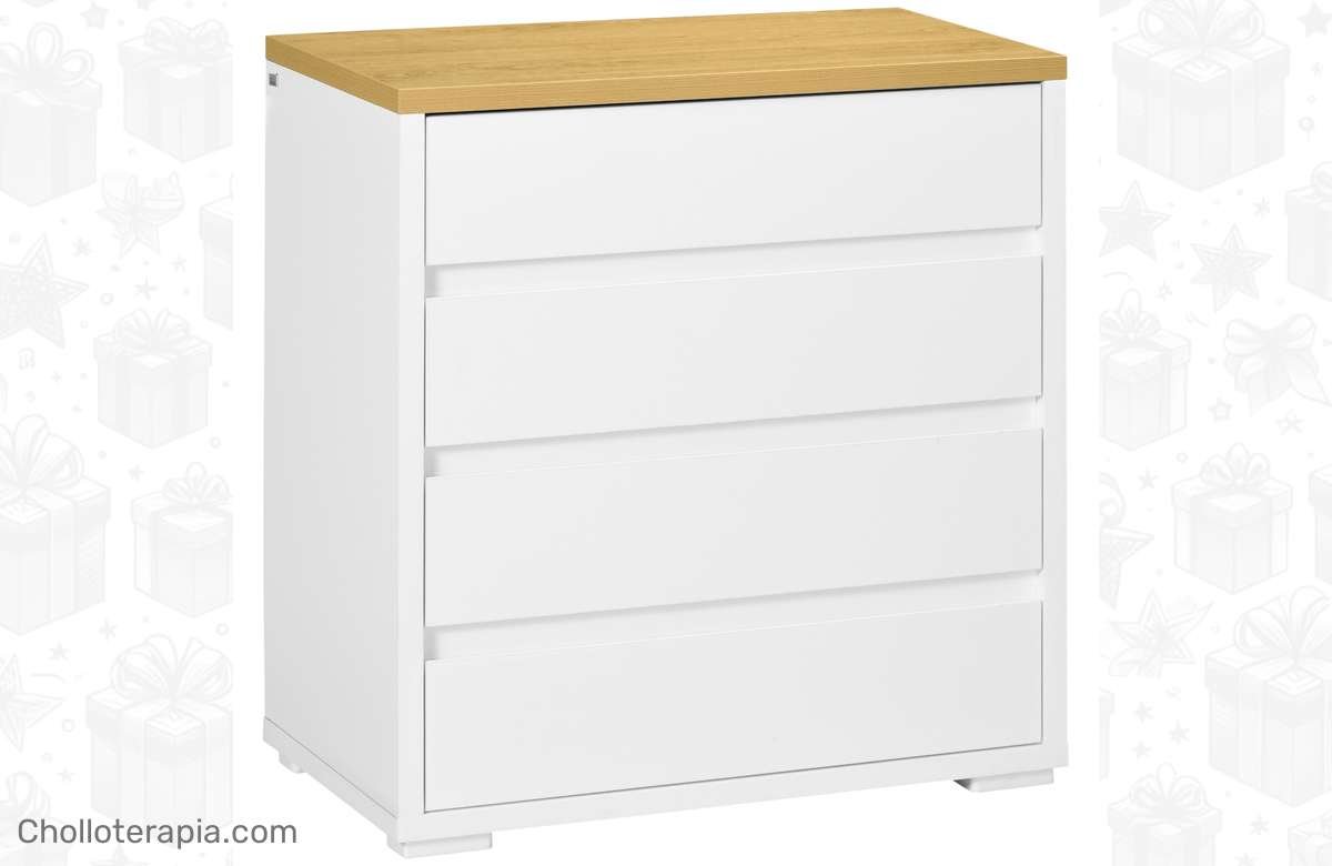 ¡Renueva tu espacio con esta cómoda moderna de madera con 4 cajones ahora mismo!