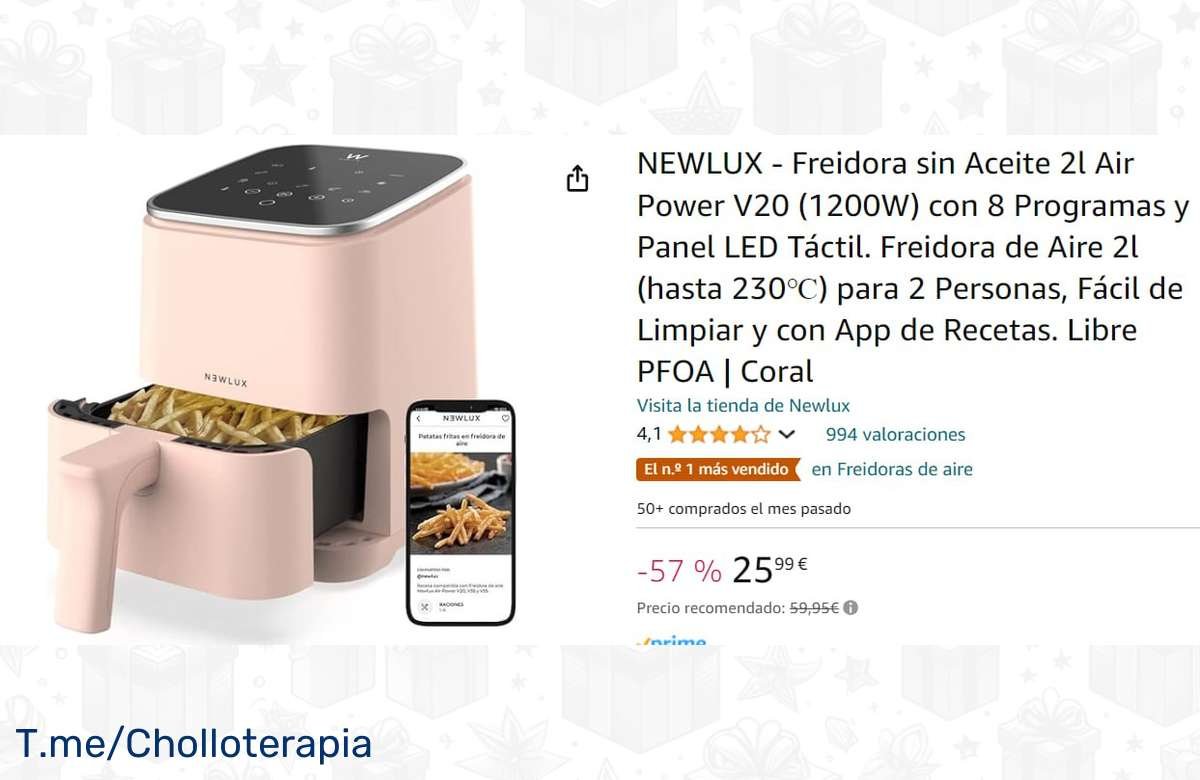 ¡Ahorra tiempo y dinero con la nueva Freidora sin Aceite NEWLUX 2l Air Power V20!