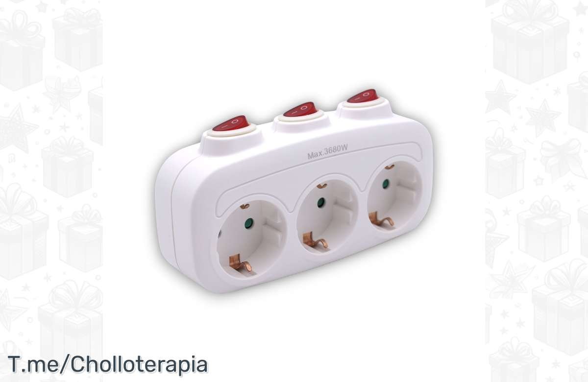 ¡Aprovecha al máximo tu espacio con este triple schuko blanco con interruptor individual!