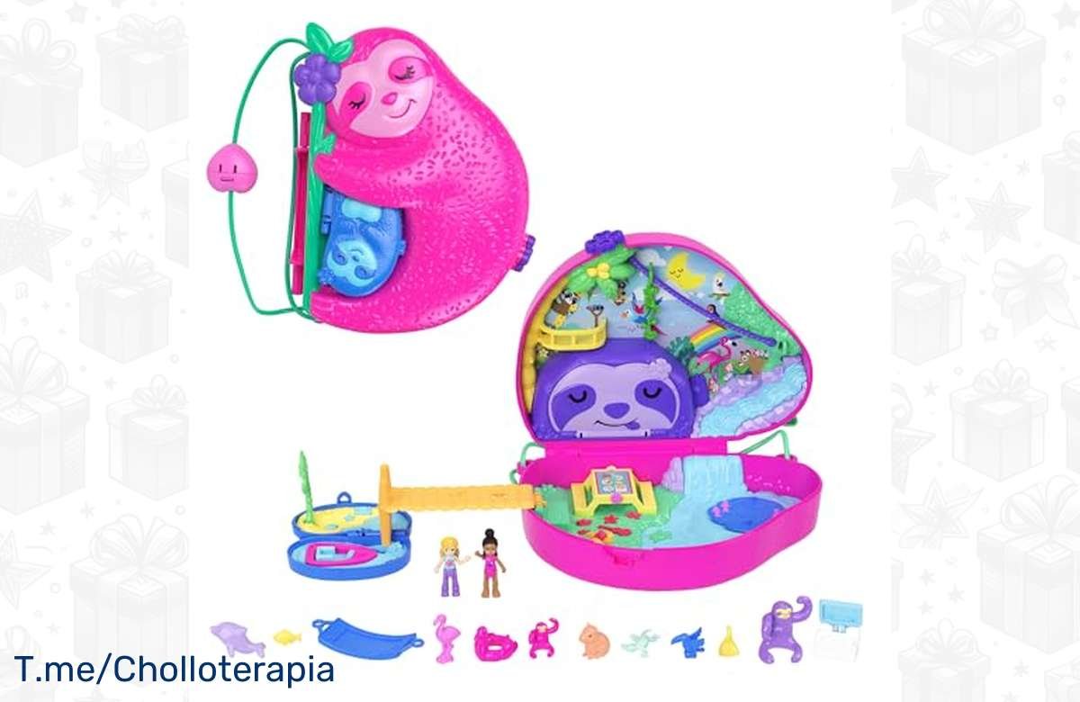 ¡Aprovecha ya! Bolso y Estuche Polly Pocket 2 en 1 con familia de perezosos. ¡Imprescindible!