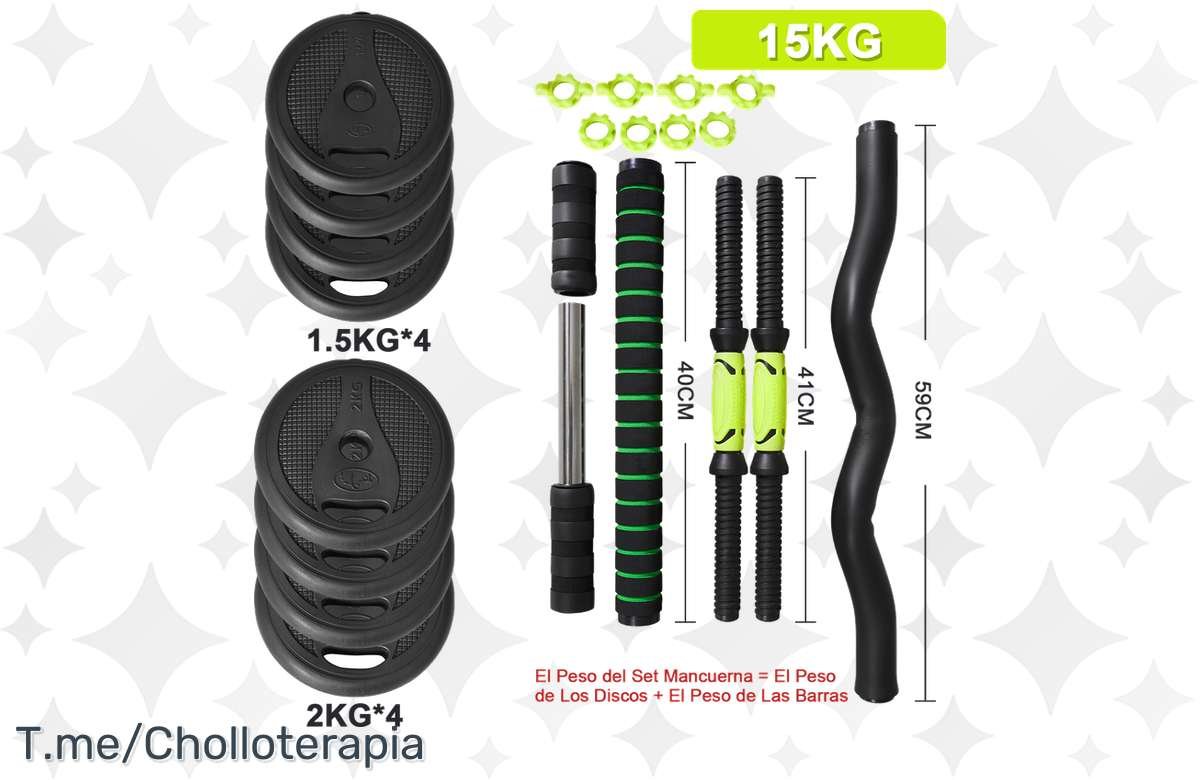 ¡Consigue tu set de mancuernas 4 en 1 + accesorios ahora mismo! ¡No te arrepentirás!