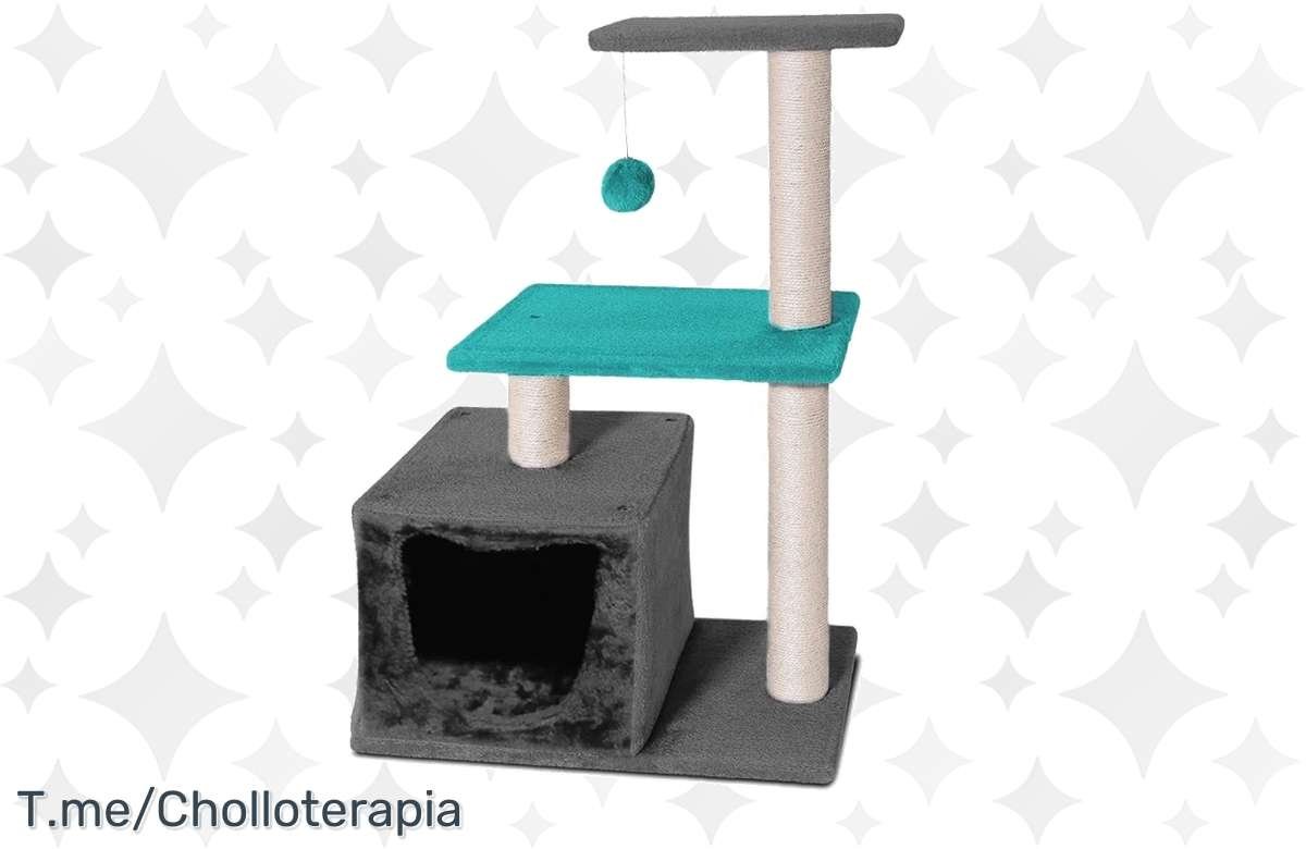 ¡No dejes escapar esta oferta única! Árbol rascador para gatos con casa azul y gris, ¡tu felino te lo agradecerá!