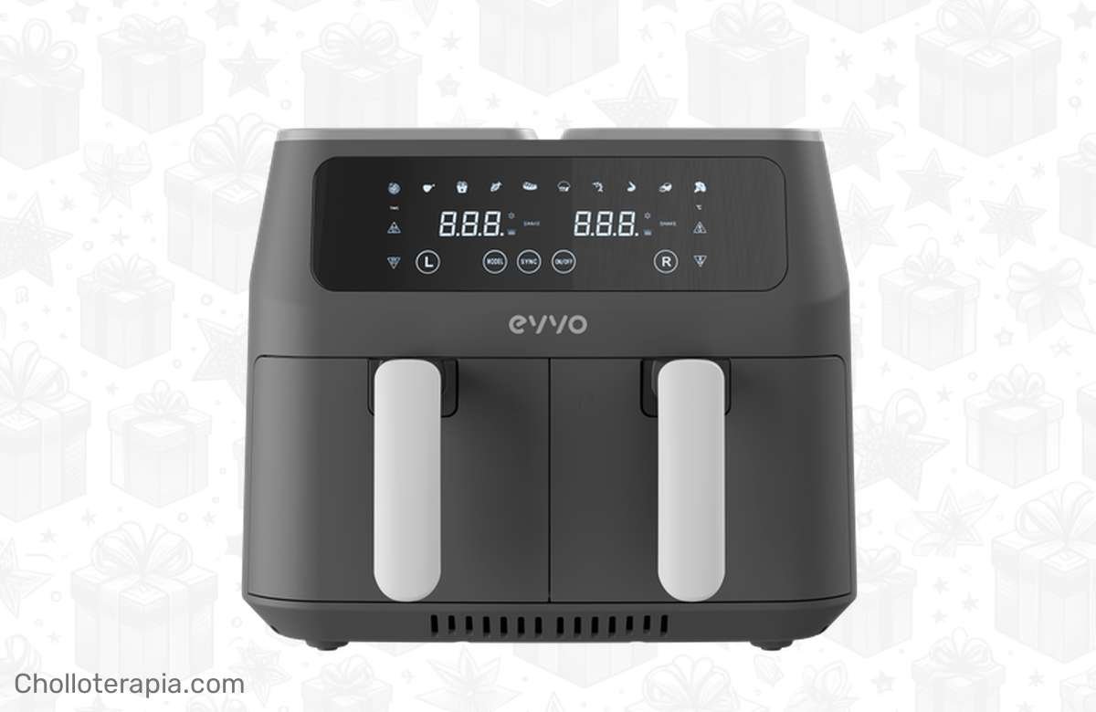 ¡No dejes pasar esta ganga! Freidora sin aceite Evvo Tasty Fryer 8l: doble compartimento, 8L de capacidad y hasta 200ºC. Potencia increíble de 2800W.