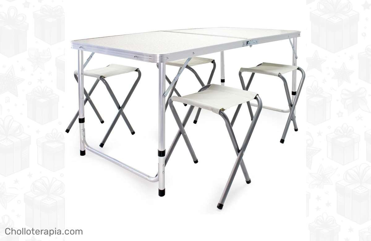 ¡Oferta increíble! Set de Camping con Mesa y 4 Sillas Plegables. ¡No te lo pierdas!
