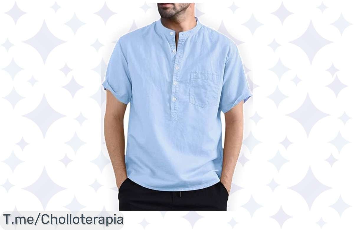 Camisa Henley de Lino y Algodón: ¡Descuento del 50% por tiempo limitado!