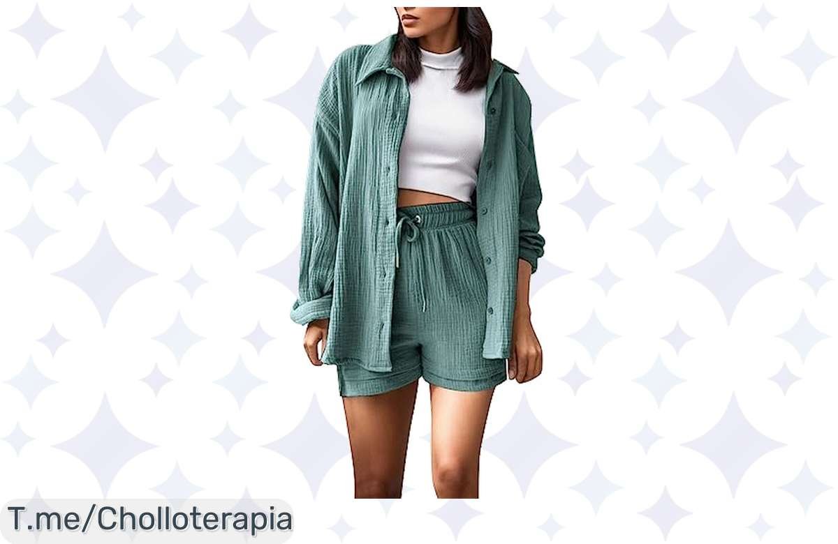 Conjunto de Moda Mujer: ¡Ahorra 57% en Pantalones Cortos y Top de Manga Larga!