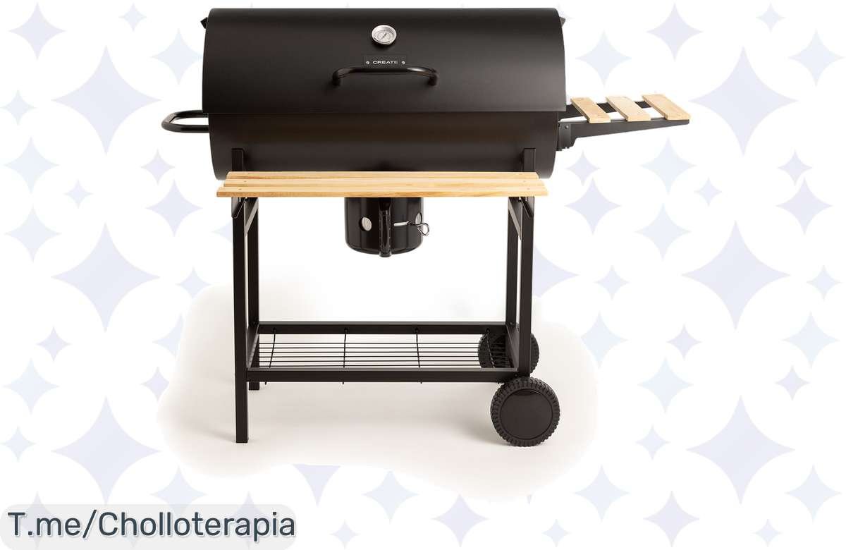 ¡Chollazo Barbacoa Ahumadora Create! Ruedas y bandejas plegables a precio regalado, corre ya.