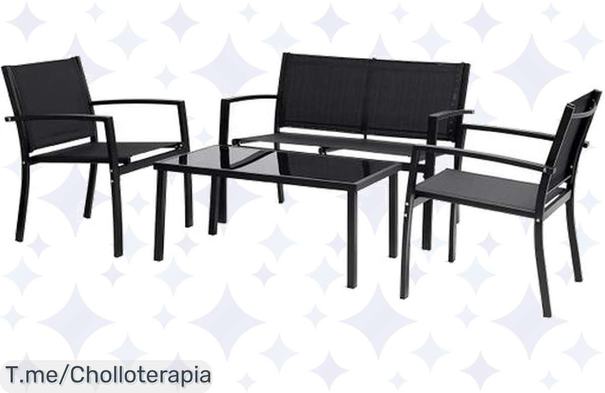 ¡Corre! Conjunto de muebles de jardín 4 plazas en negro a precio de risa