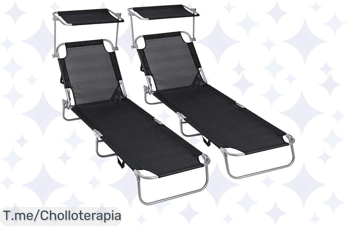 ¡Hazte con el pack ideal para el verano: 2 tumbonas con parasol plegables!