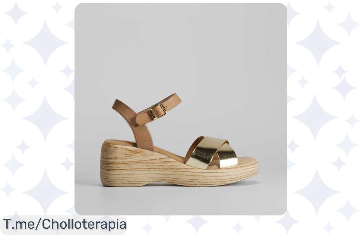 ¡Oferta Relámpago! Sandalia cuña pala dorada piel NYC a precio de locura. ¡Aprovecha ya!