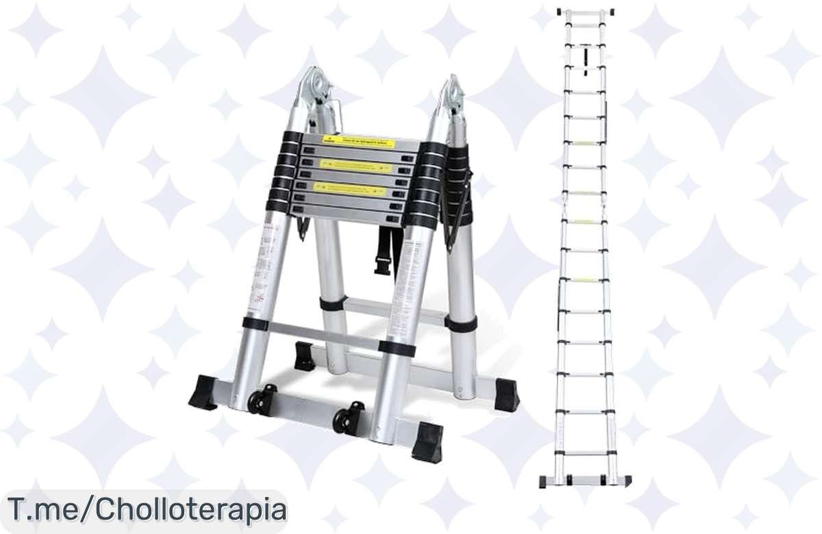 ¡Oferta bomba! Escalera telescópica 5 m de aluminio, segura y ligera, ¡a precio de risa!