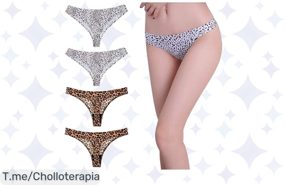 ¡Oferta exclusiva! Pack de 4 tangas de leopardo Merdoo Thong a precio de locura, ¡No dejes que se agoten!