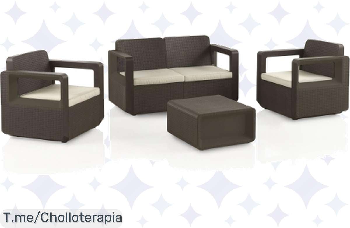 ¡Ofertón en Set de Jardín Apolo Wengué: Mesa, Sillones y Sofá a precio de regalo!