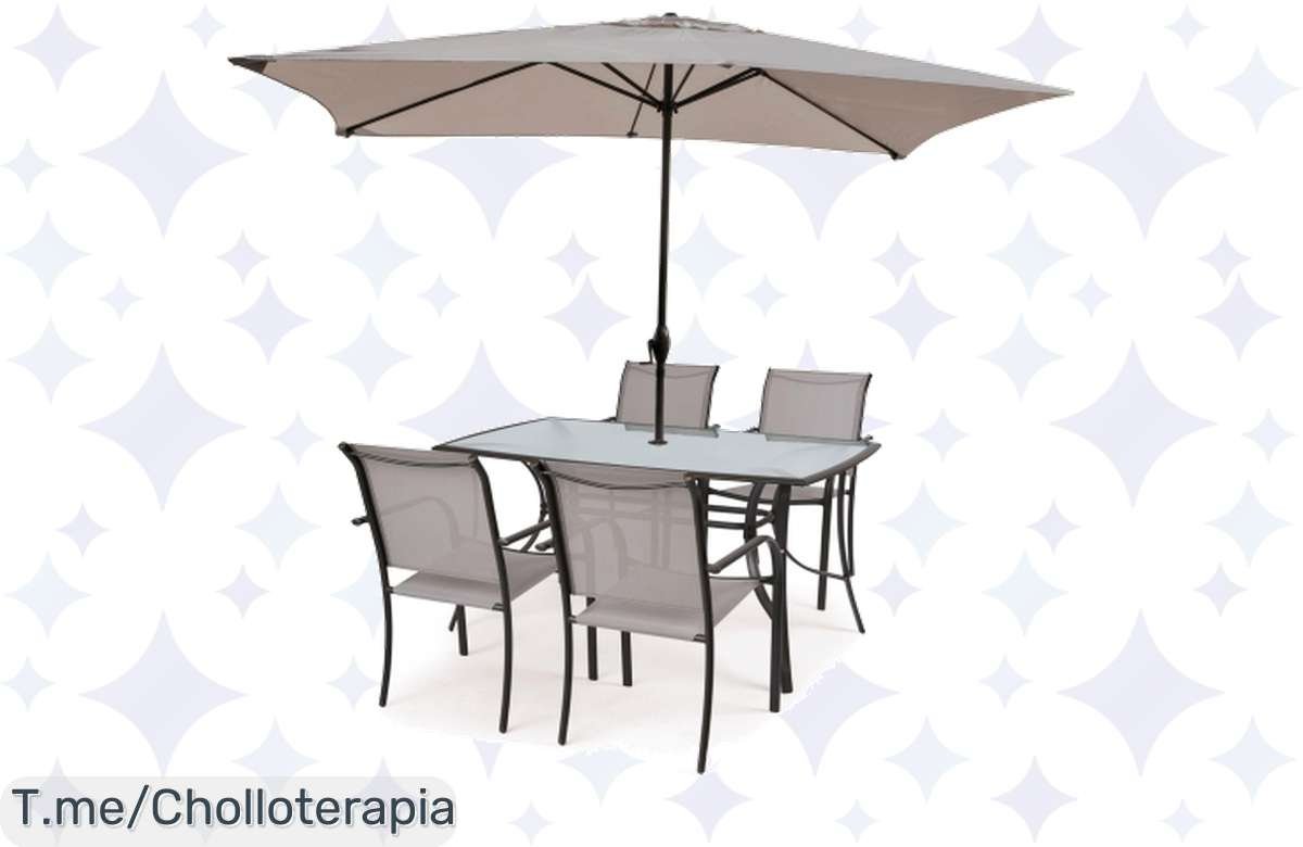 ¡Oportunidad única! Conjunto Mesa Clásica + 4 Sillas + Parasol a precio de locura