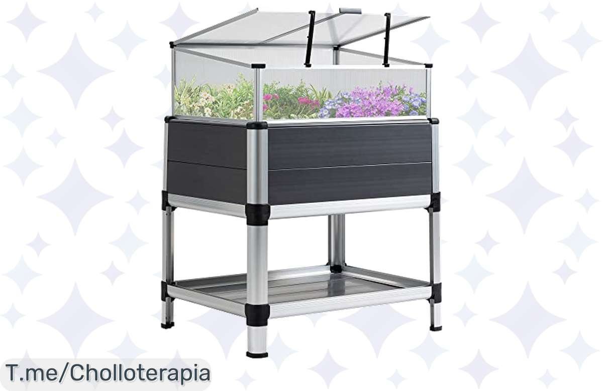 Tu huerto elevado premium con techo abatible y estante a mitad de precio, ¡aprovecha ya!