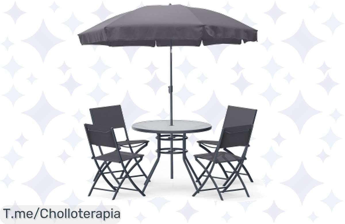 ¡Alucina! Conjunto de Jardín de Lujo con Mesa, Sillas y Sombrilla Regalado, ¡Corre antes de que se agote!