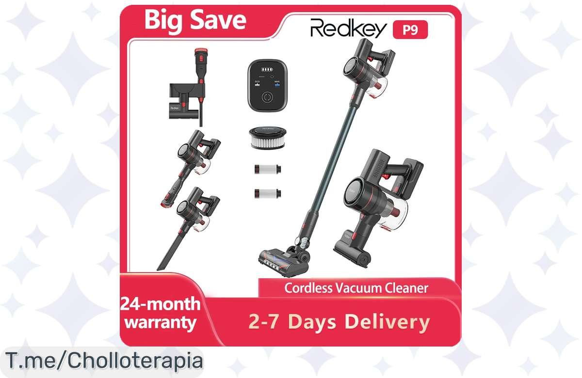 ¡Descuento brutal en la REDKEY P9: Aspiradora inalámbrica 8 en 1 con 350W y filtros HEPA!