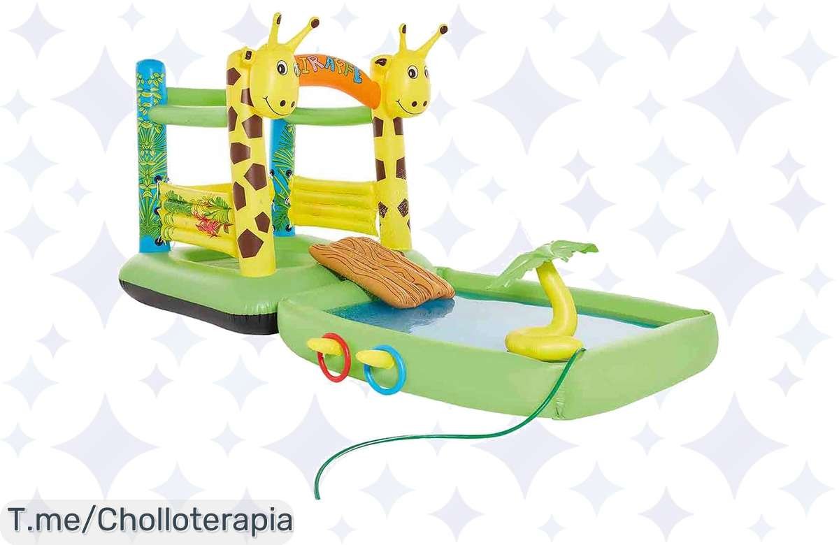 ¡Mega chollo: Castillo hinchable con piscina, tobogán y palmera rociadora a precio de risa!