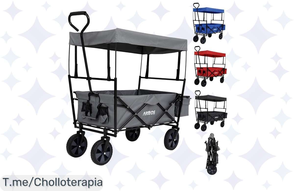 ¡Oferta Relámpago! Carro de Mano AREBOS con Techo y Ruedas 360º – ¡Carga Hasta 70 kg a Precio de Locura!