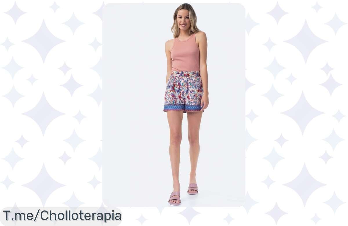 ¡Oferta bomba! Short fluido con estampado TEX para mujer a precio de risa, corre antes de que se agote!