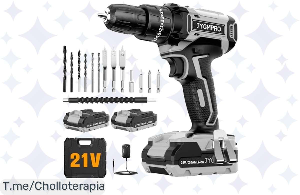 ¡Oferta loca! Taladro percutor 21V con baterías de larga duración y 14 accesorios, ¡corre!