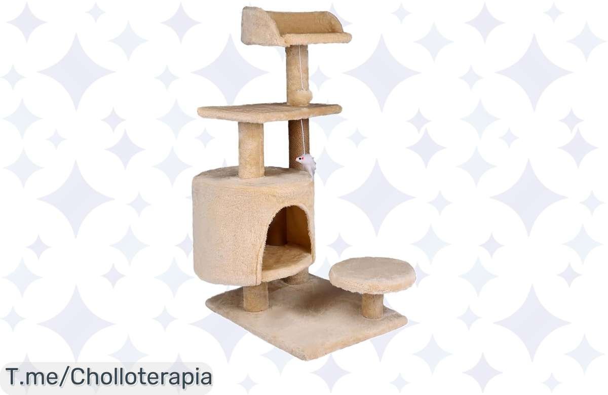 ¡Ojo! Árbol rascador para gato gris oscuro, 3 alturas y refugio a precio de locura, ¡solo por tiempo limitado!