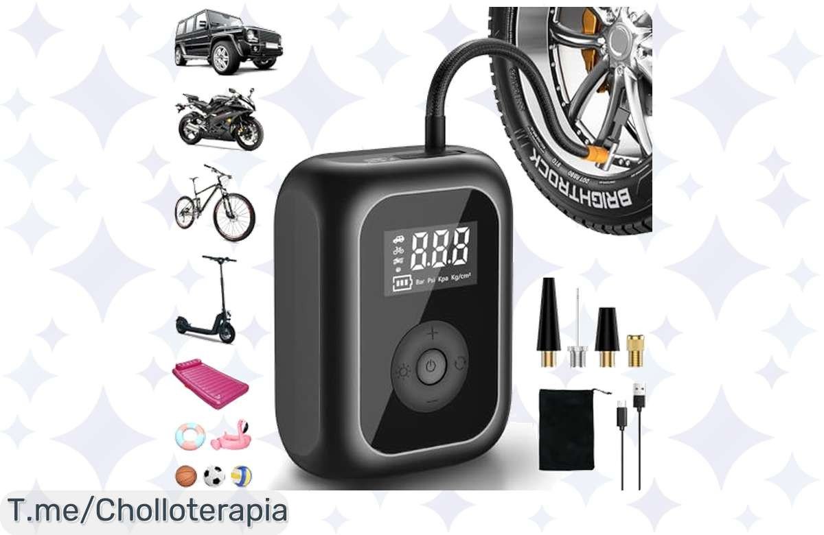 Compresor de Aire Portátil a Precio Loco: Inflador 10.3 Bar Recargable, Pantalla LED y Descuento Brutal. ¡Aprovecha Esta Oferta Limitada y Dale Doble A Tus Ruedas!