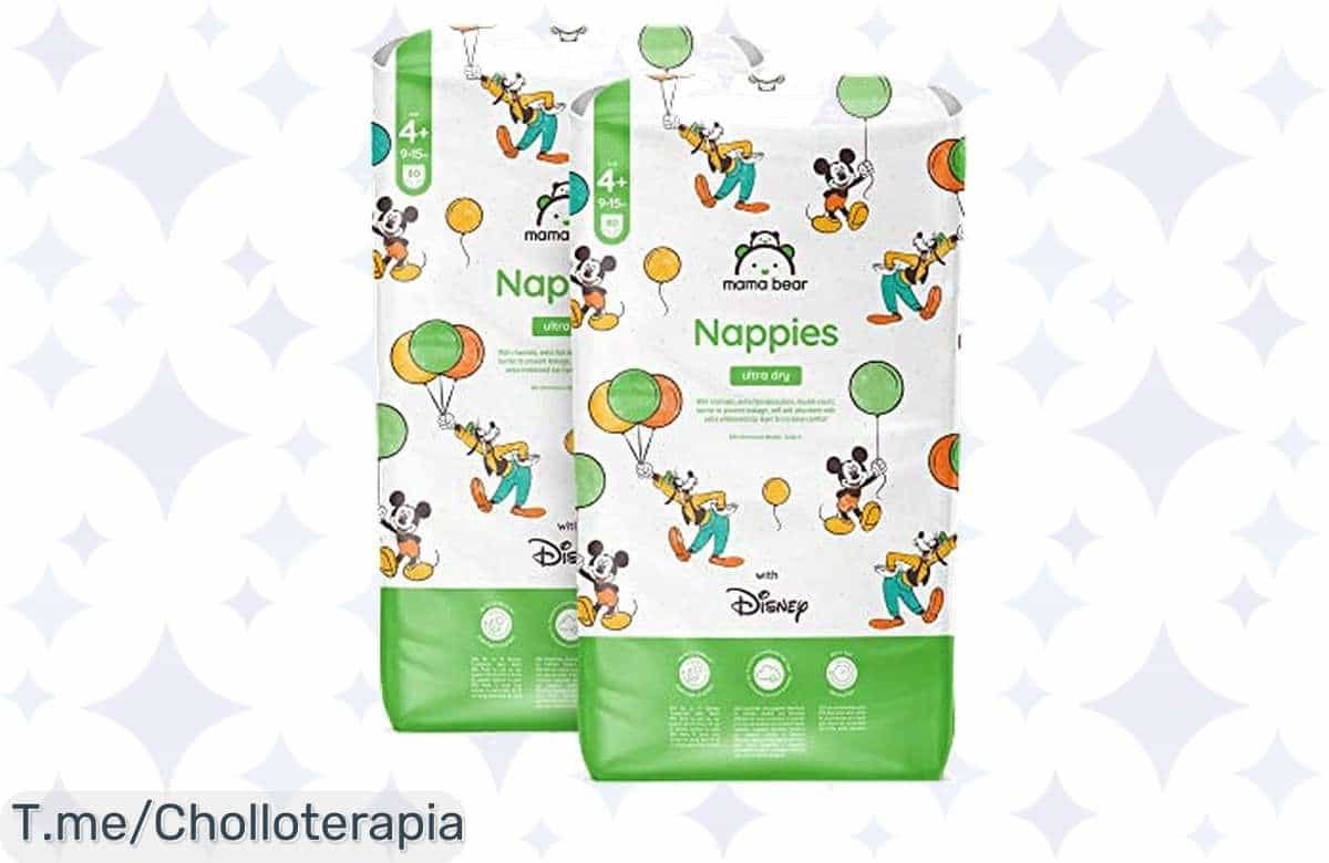 Descubre el chollazo del mes en pañales ultrasecos Mama Bear Disney: ¡160 unidades que garantizan 12 horas de protección! No te lo pierdas, oferta única por tiempo limitado.