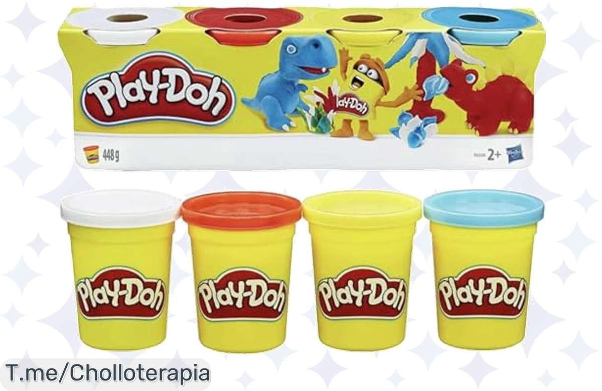 Descubre el ofertón de 4 botes de PlayDoh con colores geniales que despiertan la imaginación de tus peques. No dejes pasar este precio loco, ¡compra ahora y disfruta!
