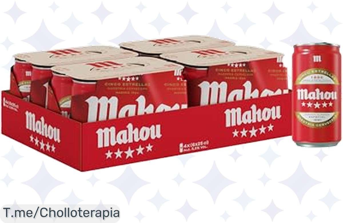 Descubre el sabor legendario de Mahou 5 Estrellas con 24 latas en tu hogar a un precio loco, ¡un ofertón que no podrás dejar pasar! Compra ya antes de que se agoten.