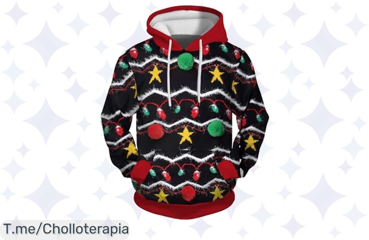 Descubre el super chollo de la temporada: Sudadera con Capucha para Hombre con estampado navideño y bolsillo enorme, ¡solo por tiempo limitado! Compra ya y deslumbra estas fiestas.