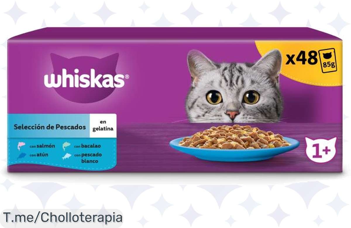 Haz feliz a tu gato con Whiskas Comida Húmeda de Pescado en Gelatina: ¡super chollo que hará que tu felino se relama! Oferta limitada, ¡sorpréndelo y compra ya!